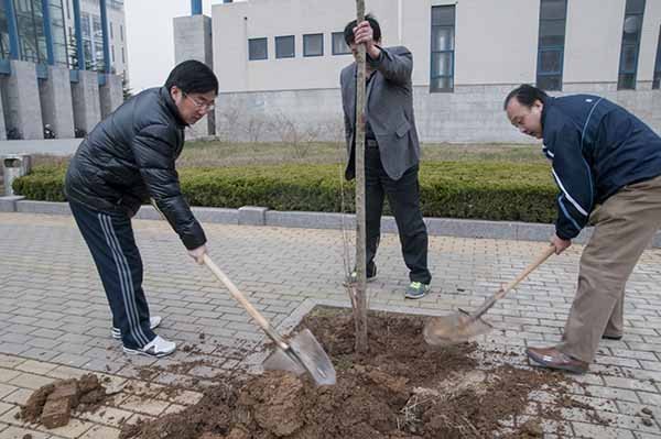 我为校园添新绿 机关部处室职工义务植树