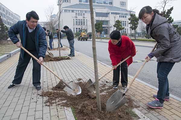 我为校园添新绿 机关部处室职工义务植树