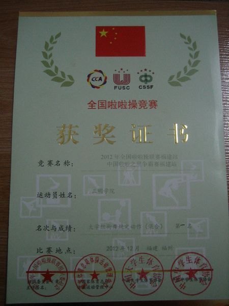 喜讯:三明学院啦啦操队2012全国总决赛上再创佳绩