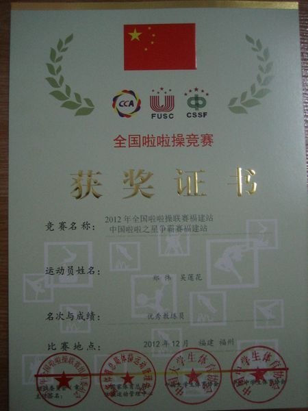 喜讯:三明学院啦啦操队2012全国总决赛上再创佳绩