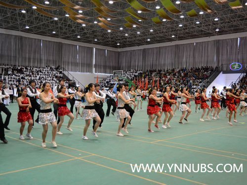 云南师范大学商学院表演方队在杨林职教园区首届篮球运动会开幕式表演中取得圆满成功